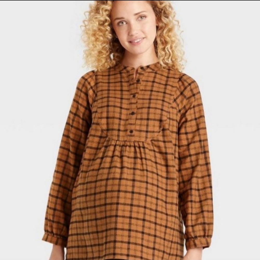 ISABEL MATERNITY BROWN/BLACK PLAID FLANNEL SHIRT SIZE LARGE - Picture 1 of 9